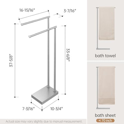 KES Free Standing Towel Racks for Bathroom with 3X Thicker Base, 2-Tier Towel Rack Stand for Bathroom Floor, Upgrade Steady Design, Pro-Grade 18/8 Stainless Steel Brushed Finish, BTH239A-2 - size: 33-37 inch (2-tier, Variable Height)