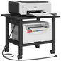 TUTOTAK Printer Stand, 2 Tier Rolling Printer Cart with Charging Station | Small Under Desk Printer Table with Wheels for Small Space, Office, Home, Black PS01BK001P - color: Black, size: 2 tier(18.9 x 11.8 x 15.4inchs)