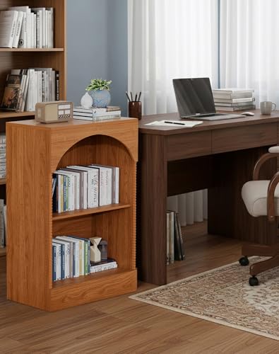 31.5" Arched Small Narrow Book Shelf with Storage, 2 Tier Small Arched Bookshelf for Home Office, Entryway Console Table for Living Room, Hallway, Wood
