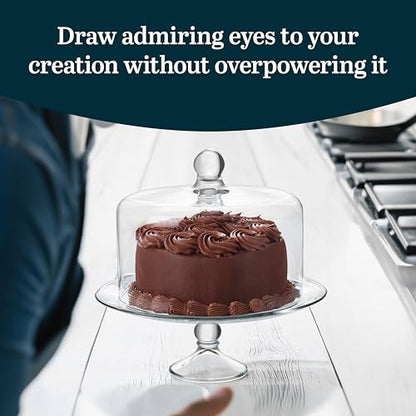 Libbey Selene Glass Cake Stand with Dome Lid, Elegant Curved Footed, Covered Cake Stand, Versatile Serving Dish for Variety of Desserts and More | Curved Pedestal Showcases Pastries, Cupcakes, Pies, Clear Cover Keeps Sweets Fresh for Parties and Tidy Serv