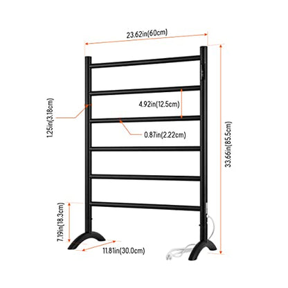 Freestanding Towel Warmer 6 Bars Plug-in Option 3 Working Modes Black Stainless Steel 24" W 34" H - color: Matte Black