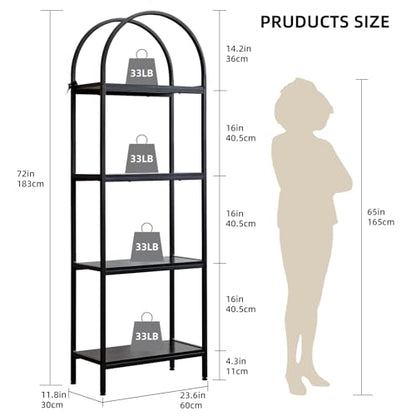 Garvee Arched Bookshelf 4 Tier, Arched Display Racks with Metal Frame | Tall Standing Bookshelves,Modern Open Storage Shelf Display Rack for Bedroom, Living Room, Home Office - color: 4-tier Black