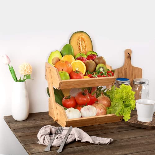 Merysen 2-Tier Bamboo Fruit Basket for Kitchen Countertop, Self-assembly | Large Fruit Holder Stand, Suitable for Bread, Snacks, Vegetables, Produce, Home Storage and Display - size: 2 Tier Bamboo