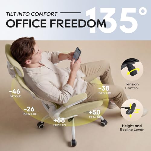 Ergonomic Office Chair for Long Hours, Padded Lumbar Support for Lower Back Relief, 330 lb Capacity, Comfortable Computer Desk Chair for Home Office, Computer & Study