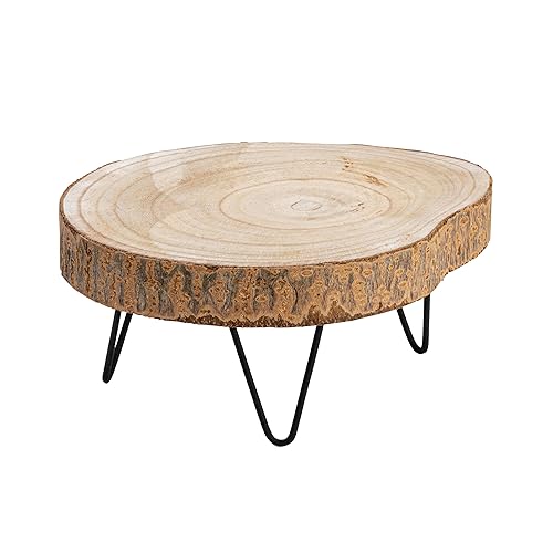 Creative Co-Op Small Paulownia Wood Pedestal with Metal Legs - color: Natural, size: 9"