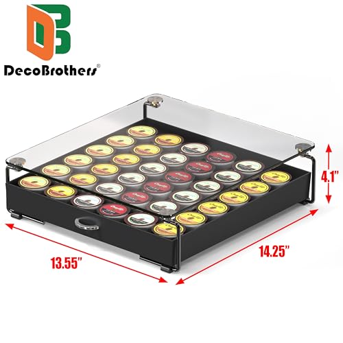 Deco Brothers Tempered Glass K-Cup Holder Drawer for 36 Coffee Pods, Black - color: Black with Glass Top, size: 36 Capsules