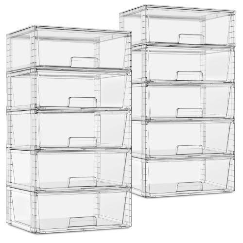 Sorbus Stackable Clear Storage Drawers, Pull-Out Organizer Bins – Large Plastic Drawer Organizers for Bathroom, Under Sink, Closet, Pantry & Kitchen Organization (10 Pack) - size: 10 Pack