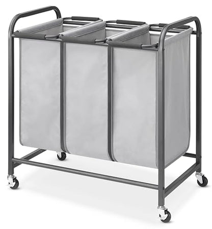 Whitmor Triple Laundry Sorter - 3 Removable Bags with Easy-Grip Handles - Rolling Laundry Sorter - Grey - size: 3 Section A，Grey