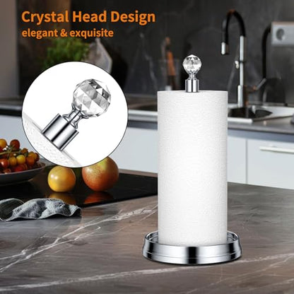 KASUNTO Crystal Ball Paper Towel Holder - Steel Stand for Countertops & Tables, Fits Standard & Jumbo Rolls, Polished Chrome - color: Poilshed Chrome
