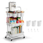3 Tier Rolling Cart with Table Top, Utility Cart with Lockable Wheels, Hooks & Cup Holders, Multifunctional Rolling Storage Cart for Kitchen, Bathroom, Office, Bedroom, Craft, Living Room (White) - color: White
