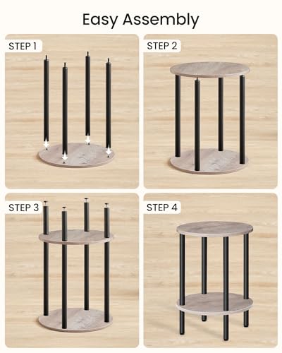 CHOEZON Side Table Set of 2, Round End Table, 2-Tier Small Nightstand with Sturdy Metal Tube, Industrial Coffee Table, for Living Room, Bedroom, Greige and Black TBZ01P2BG - color: Greige + Black