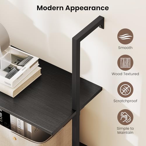 Tangkula 4-Tier Wall-Mounted Bookshelf, Industrial Modern Floating Storage Display Shelves with Metal Frame, Wall-Mounted Ladder Wooden Bookcase for Living Room, Kitchen, Bar, Office (1, Black) - color: Black