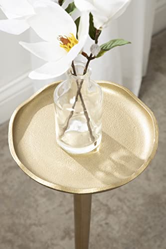 Kate and Laurel Alessia Modern Decorative Metal Drink Table; 8 x 8 x 22; Gold; Stunning Cast Aluminum Pedestal Plant Stand with Rough Texture and Deckled Edge - color: Gold