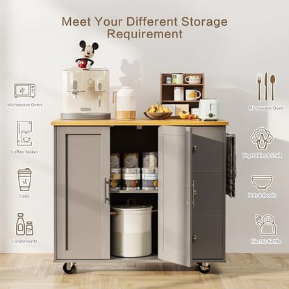 SUNLEI Kitchen Island on Wheels with Storage Cabinet & Foldable Drop Leaf, Rolling Kitchen Table, Cart Handle for Towel Rack, Drop Leaf, Portable Islands for Kitchen (Cement Gray, 39.7-INCH) - size: 39.7 INCH, style: Grey