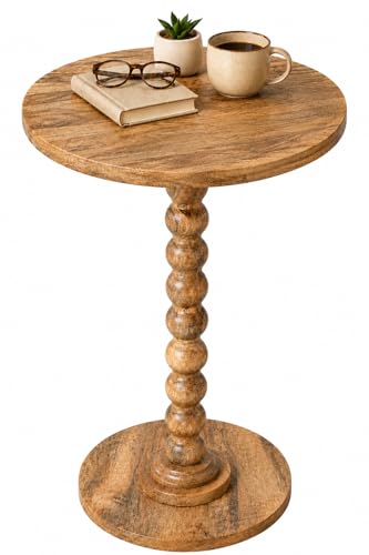 Solid Wood Round Side Table for Living Room, Bedroom and Office — Handcrafted End Table, Bedside Nightstand, Accent Table for Small Spaces with Tool-Free Assembly- Natural - color: Natural