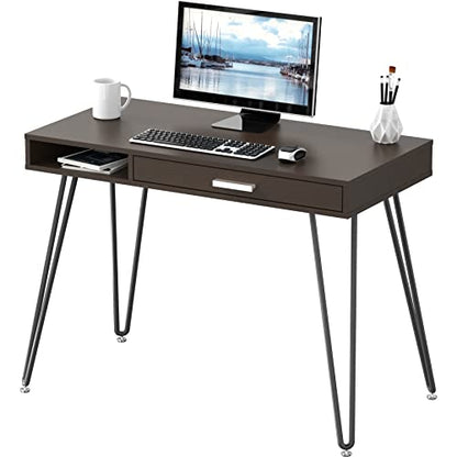 SHW Home Office Computer Hairpin Leg Desk with Drawer - color: Espresso