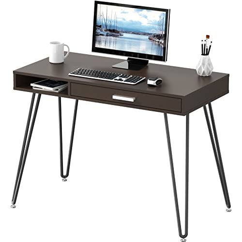 SHW Home Office Computer Hairpin Leg Desk with Drawer - color: Espresso