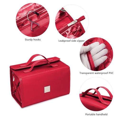 Roll Up Makeup Bag, Travel Toiletry Bag for Women with 4 Clear TSA Approved Pouches, Hanging Travel Organizer, Folding Cosmetic Bag for Men and Women - color: Red