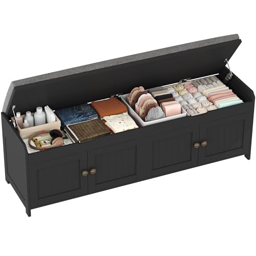 HOMEFORT 54.4" Shoe Bench with Lift Top Storage, Entryway Bench with Cushioned Seat, Wooden End of Bed Bench, Shoe Cabinet Bench with Hidden Storage Space, for Bedroom, Hallway,Black - color: Black, size: 54.4"Wx14.9"D x18.1"H