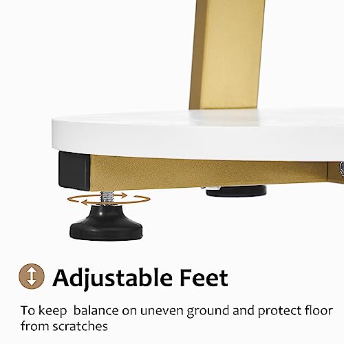 BEWISHOME Round End Table Side Table, White Gold, KTZ41M | Metal Frame, 3-Tier Shelves, Accent Bedside Table Nightstand, Small Couch Table - color: White, size: without PowerOutlet