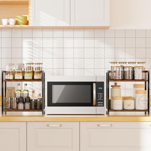 Simple Trending Countertop Shelf Organizer, 2 Tier Kitchen Spice Rack, Coffee Bar Station Storage, for Kitchen Cabinet Bathroom Living Room, Brown, M