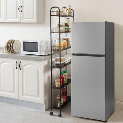 6-Tier Ultra Slim Rolling Storage Cart with Wheels, Narrow Metal Organizer Shelf Unit for Kitchen, Bathroom, Laundry Room, Office, Dorm, RV, Mobile Storage Rack, Black, 6" Wide - size: 6" Wide