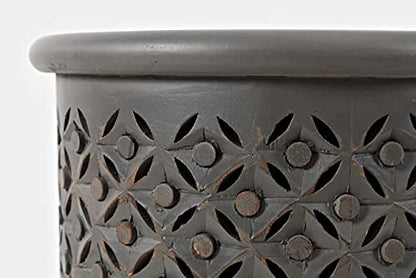 Jofran Global Archive Mango Wood Handcrafted Solid Hardwood Drum Table, 17" W X 17" D X 23" H, Grey Finish, (Set of 1), Antique Gray - color: Antique Gray