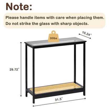 Bamboo Narrow Console Table, 31.5"(L) Wood Small Entryway Table with Rattan and Glass, Accent Slim Hallway Tables, Thin Sofa Side Tables for Hallway, Living Room, Bedroom, Foyer, Black - color: Black 31.5"(l)