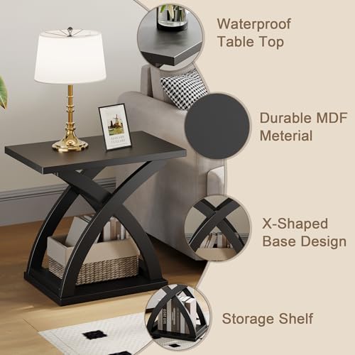 ChooChoo Side Table,Modern End Table with Storage Shelf, X-Design | Simple shape, Living Room, Black - color: Black, size: 15.7"D x 21.7"W x 19.6"H
