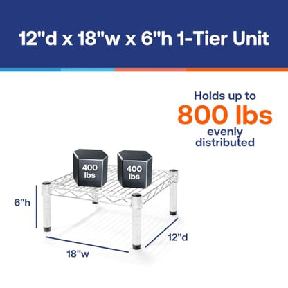 Shelving Inc. 12" d x 18" w Chrome Wire Shelving with 1 Tier Shelf, Weight Capacity 800lbs Per Shelf - size: 12"d x 18"w x 6"h