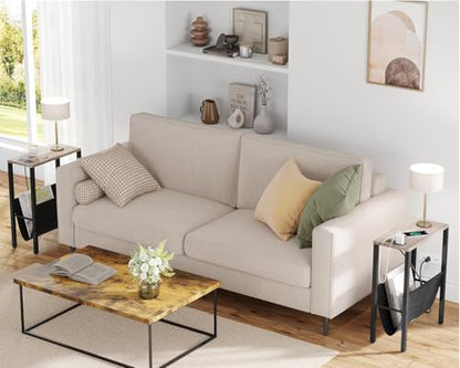 Narrow End Table with Charging Station, Slim Sofa Side Table with USB Ports & Outlet, Narrow Nightstand with Storage Bag, Small Side Table for Small Spaces, Living Room, Bedroom, Greige - color: Greige