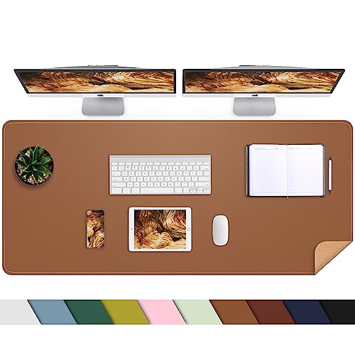 AFIING Leather Desk Pad Protector, Large Desk Mat with Natural Cork & PU Leather, Mouse Pad, Non-Slip Waterproof Desk Writing Pad for Office and Home (Brown) - color: Brown, size: 47" x 17"