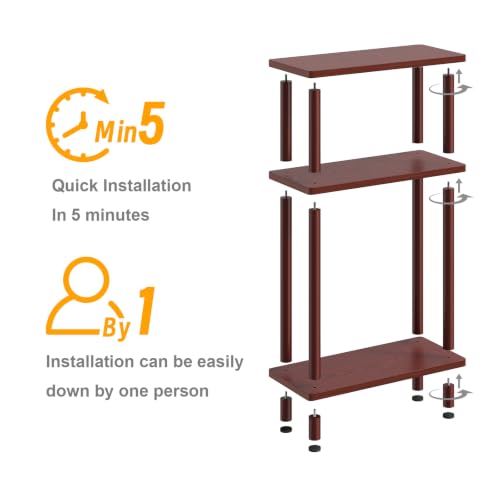 Apicizon 3 Tier End Table, Narrow Side Table with Storage Shelf, Bedroom, Living Room, Entryway, Farmhouse, Dark Brown - color: Dark Brown, style: Narrow Side Table
