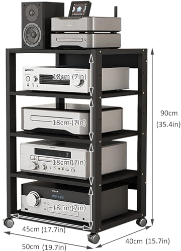 3/4/5 Tier Audio-Video Media Stand with Adjustable Shelves, Home Stereo System Entertainment Components Cabinet for Gaming, Meeting, Living, Recording Room, Black(50x40x90cm) - size: 50x40x90cm