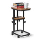 C Shaped End Table with Charging Station, Adjustable Height with Lockable Wheels & Storage Pouch, Rolling Side Table Slide Under Couch Laptop Desk, Small Sofa Table for Living Room (Small) - size: Small