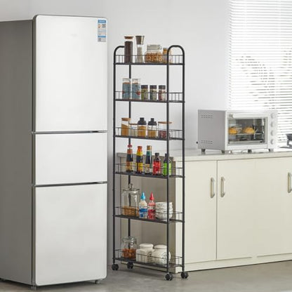 6 Tier Slim Rolling Storage Cart, Mobile Shelving Unit with Wheels, Metal Wire Storage Rack with Baskets for Kitchen Bathroom Office Laundry Narrow Piaces (6in Slim Rolling Cart) - size: 6in Slim Rolling Cart