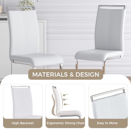 Baysitone Modern Dining Chairs Set of 2, Side & Kitchen Chairs with Faux Leather Padded Seat High Back, for Dining, Kitchen, Living Room - White - color: White, size: Set of 2
