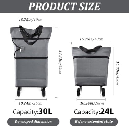 JIANWEI Collapsible Shopping Cart with 360° Swivel Wheels, Portable Folding Trolle-y Grocery Bag, Reusable Foldable Tote Grocery Cart Large Capacity Used for Travel and Home (Grey)