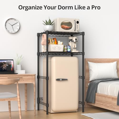Hodonas Mini Fridge Stand with Adjustable Shelf, 2 Tier Storage Rack Organizer for Refrigerator & Microwave, Storage Shelves and Space Saver for Dorm Room, Office, Kitchen, Apartment, Garage, Black