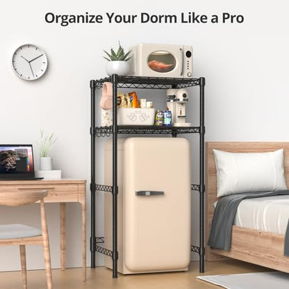Hodonas Mini Fridge Stand with Adjustable Shelf, 2 Tier Storage Rack Organizer for Refrigerator & Microwave, Storage Shelves and Space Saver for Dorm Room, Office, Kitchen, Apartment, Garage, Black