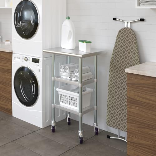AmGood Stainless Steel Work Table with 2 Shelves and Casters | Metal Utility Table On Wheels (Stainless Steel Work Table with 2 Shelves + Casters, 24" Long x 18" Deep) - size: 24" Long x 18" Deep