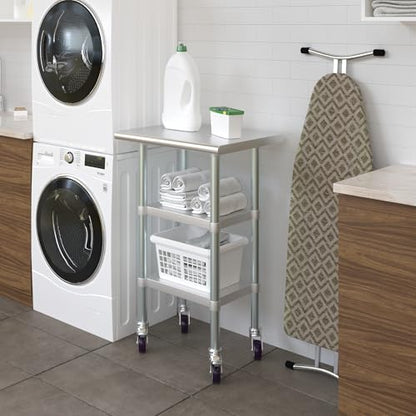 AmGood Stainless Steel Work Table with 2 Shelves and Casters | Metal Utility Table On Wheels (Stainless Steel Work Table with 2 Shelves + Casters, 24" Long x 18" Deep) - size: 24" Long x 18" Deep