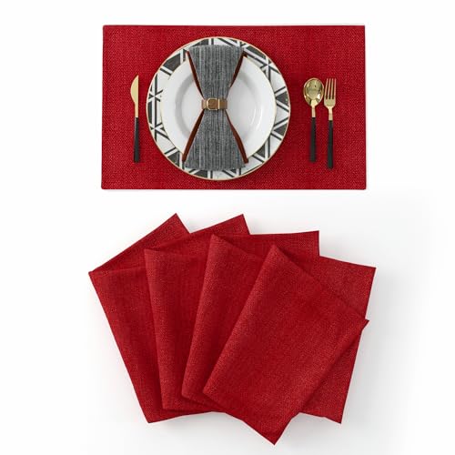 4 Piece Soft Caddice Faux Linen Place Mats Heat Resistant Dining Table Place Mats Kitchen Table Mats 12x18 Burgundy - color: Burgundy, size: Rectangular Placemats 12" x 18"