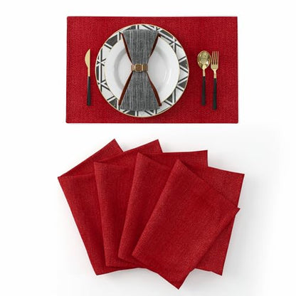 4 Piece Soft Caddice Faux Linen Place Mats Heat Resistant Dining Table Place Mats Kitchen Table Mats 12x18 Burgundy - color: Burgundy, size: Rectangular Placemats 12" x 18"
