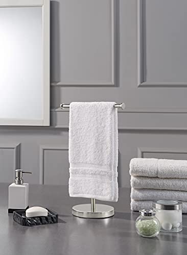 SunnyPoint Countertop Hand Towel Holder Stand – 16.5" Tall Stainless Steel T-Bar Rack with Weighted Base, Brushed Satin Nickel Finish – Jewelry Holder for Bathroom, Vanity, or Kitchen