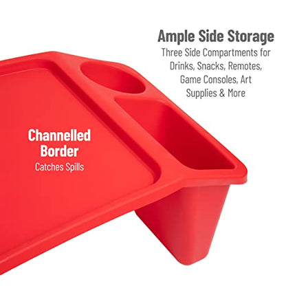 Mind Reader Kids Lap Desk, Portable Activity Tray with Side Storage, Stackable Plastic Desk for Drawing, Snacks, Study, Set of 2, Red - color: Red