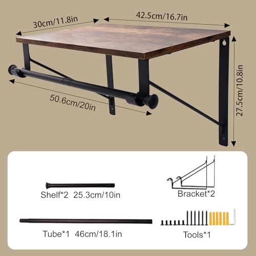 Wall Mounted Shelf with Hanging Rod, Laundry Room Shelves, Space Saving Organization for Bedroom, Bathroom, Laundry Room, Closet, Kitchen & Front Door