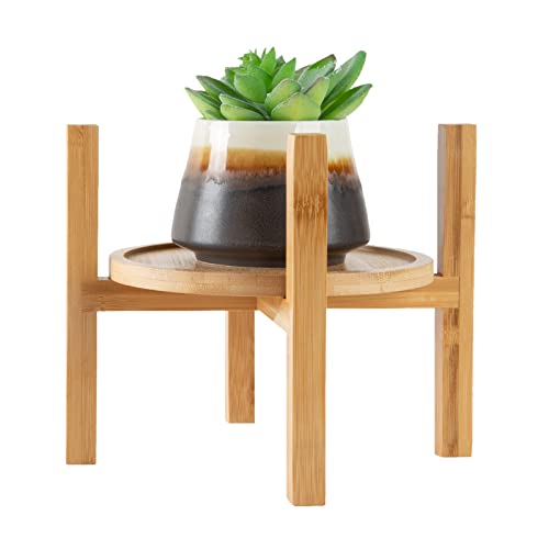 6.5 inch Modern Plant Stand & 5.5" Bamboo Saucer, Mid-Century Planter Holder, Plant Saucer, Round Bamboo Tray for Flower Pot, Planter Pot Tray, Prevent The Floor Wet, Not Include Planter Pot - size: 6.5"