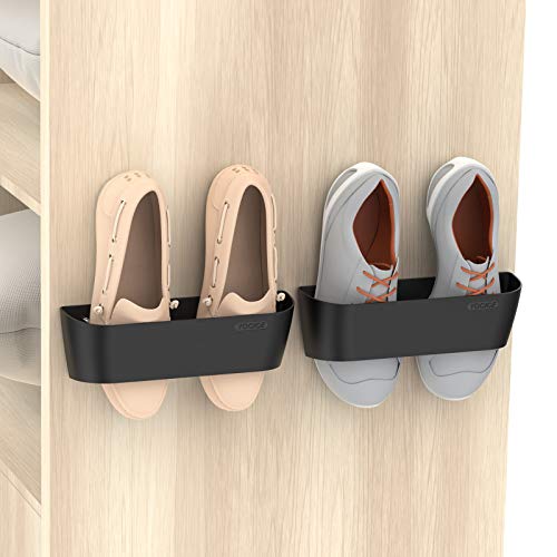 Wall Mounted Shoes Rack 2Pack with Sticky Hanging Strips, Plastic Shoes Holder Storage Organizer,Door Shoe Hangers (SM03-Black-2) - color: SM03-Black-2