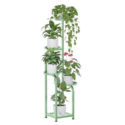 TOSKING 5 Tier Tall Plant Stand Indoor Outdoor,Anti-Tip Plant Stand indoor, Wide Base for Pots, Child and Pet Friendly,Heavy Duty Corner Shelf for Plants & Decor, Space Saving ,Tiered Metal Flower Pot Stand for Balcony, Garden, Living Room, Patio ( Sage G